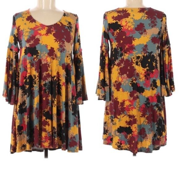 Rachel Pally Dark Foliage Golden Bell Sleeve V-Neck Mini Dress Size Small - Picture 8 of 8